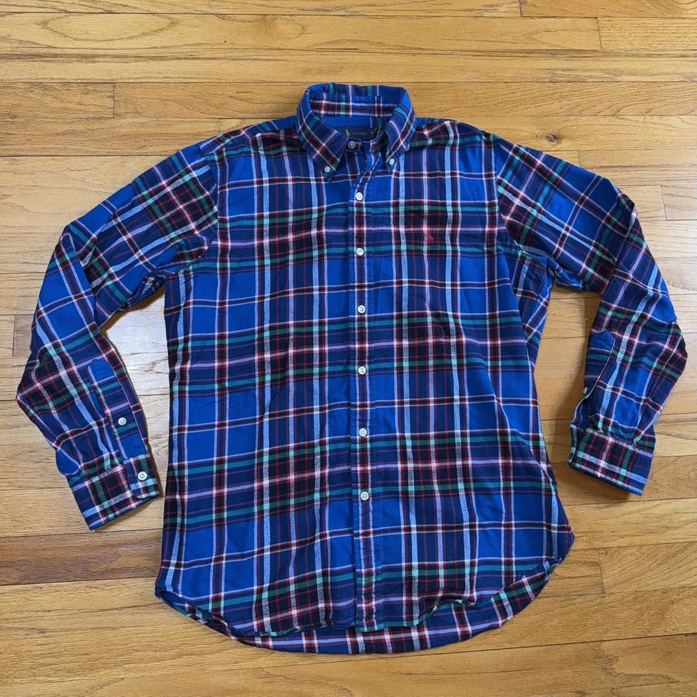 Ralph Lauren Classic Fit Performance Flannel Long Sleeve Plaid Shirt Mens M Polo